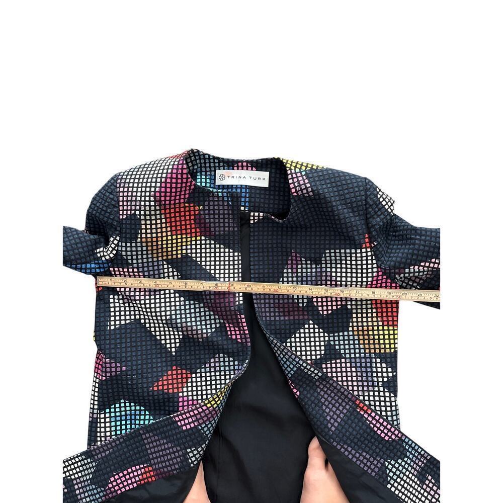 Trina Turk Graphic Mod Jacket Size S Colorful Long Coat Statement Outerwear - Picture 8 of 11